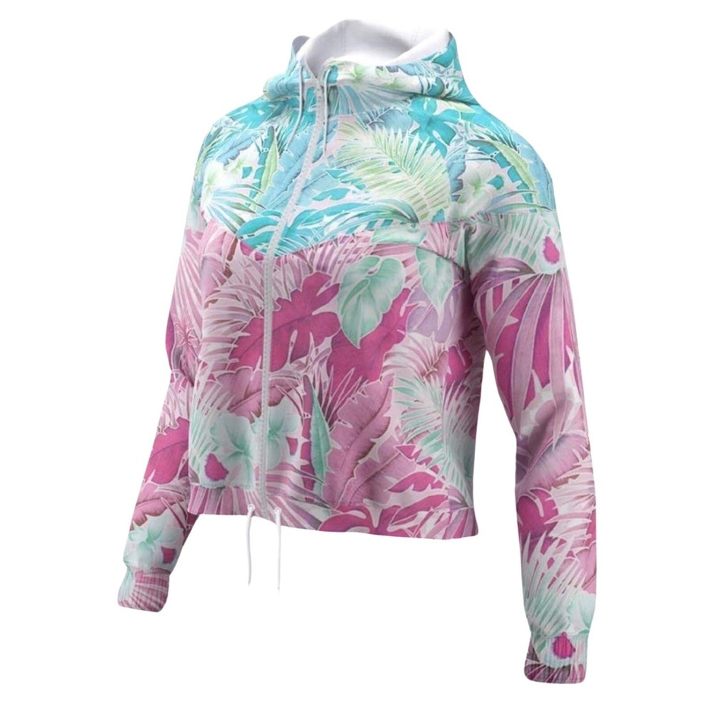 Nike‎ Sportswear Women's Sz Small Tropical Floral Windrunner Crop Hoodie Jacket
